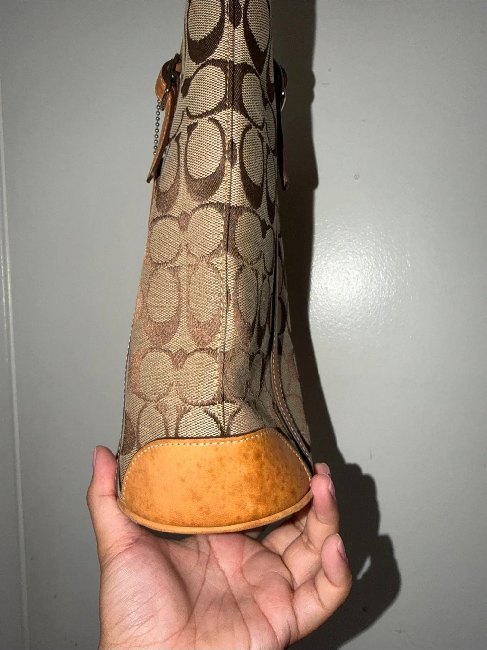 Coach Brown Signature Canvas Tote with Tan Leather Trim